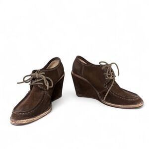 Frye Brown Suede Lace-Up Wedge Booties Size 8.5M – Boho Rustic Casual Fall Shoes